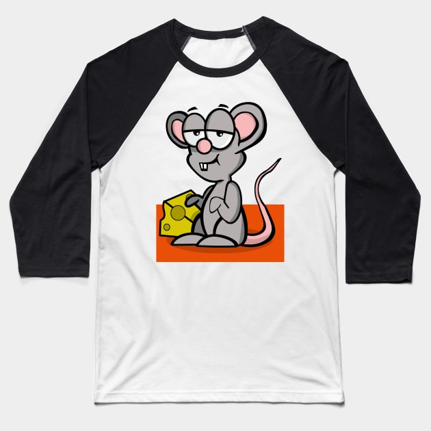 Mouse And Cheese Baseball T-Shirt by RG Illustration